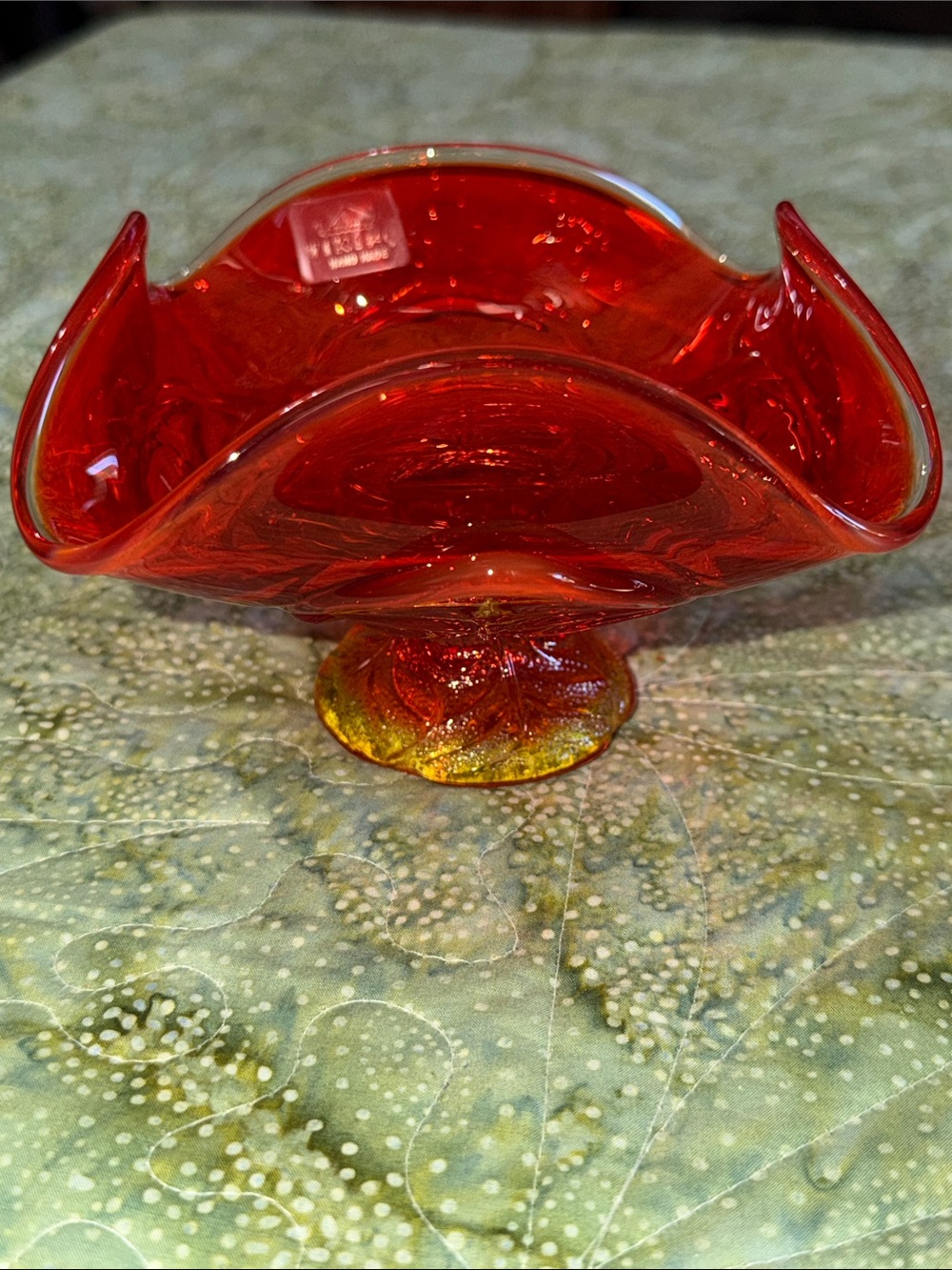 Vintage mid century modern, Viking art glass footed compote hand made #7604